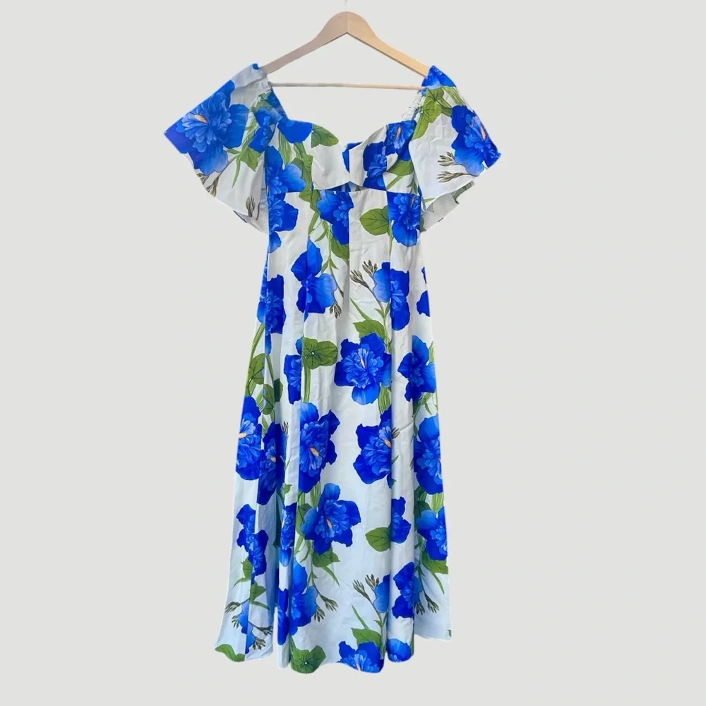 Borgo de Nor Giovanna Blue Floral Off Shoulder Maxi Dress US 2 Wedding Guest - Picture 4 of 14